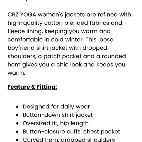 NWT CRZ YOGA Pink Peony Soft Fleece oversized shirt jacket size M (8/10) - Picture 4 of 11